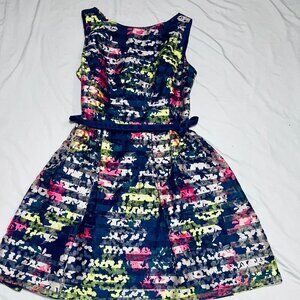 Danny and Nicole Navy Multi Color Fit & Flare Dress Size 12